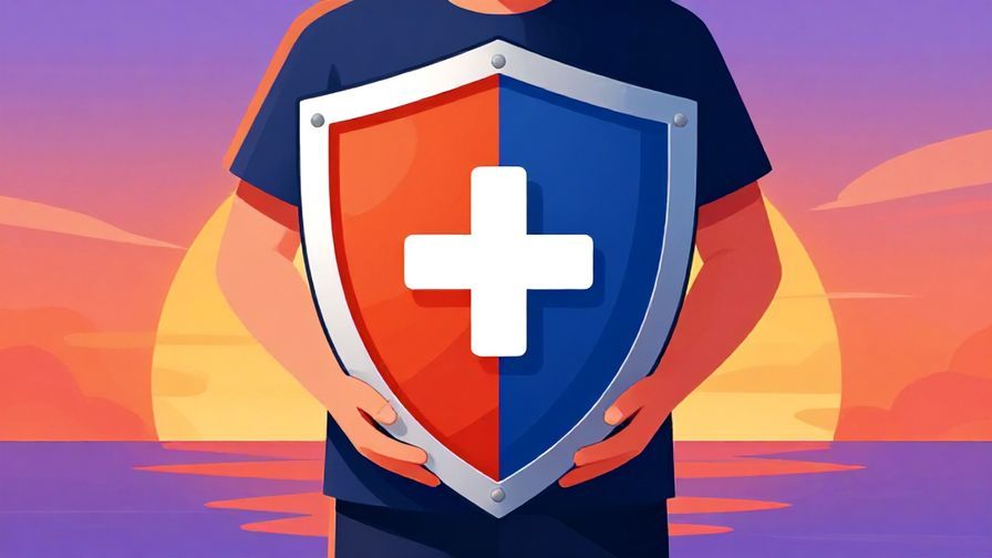 Illustration%20of%20a person holding a symbolic shield firmly, standing strong with a sunset background, vibrant colors, illustrated style