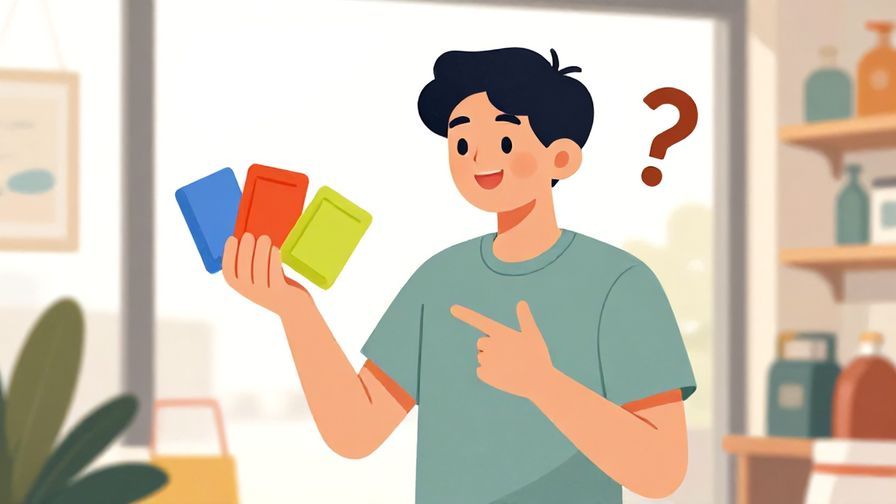 Illustration%20of%20a person holding three colorful items%2C asking a question with a smile%2C casual store setting%2C bright daylight%2C illustrated style