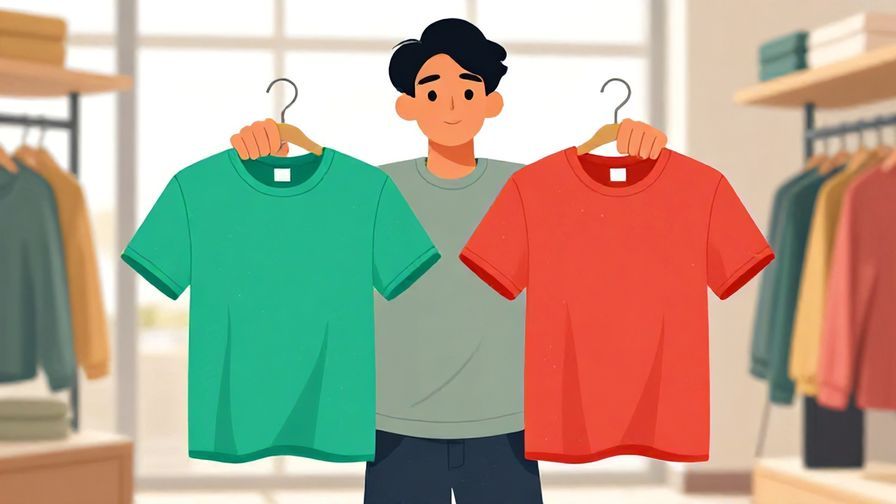 Illustration%20of%20a person holding two different colored shirts%2C asking a question%2C casual retail shop scene%2C bright lighting%2C illustrated style
