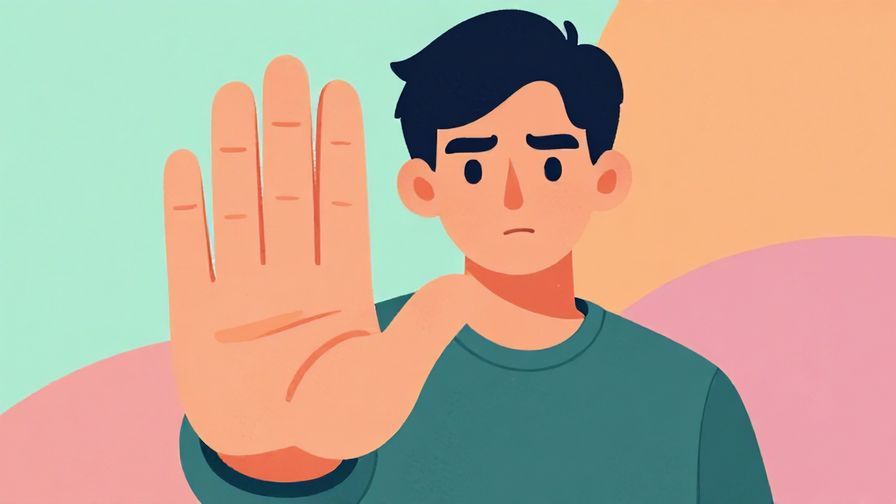 Illustration%20of%20a person holding up a hand%20in%20a%20‘stop’%20gesture%20with%20a%20slightly%20serious%20expression%2C%20colorful%20background%2C%20illustrated%20style