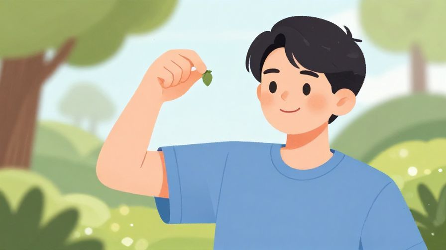 Illustration%20of%20a person holding up a small object with a satisfied smile, natural outdoor background