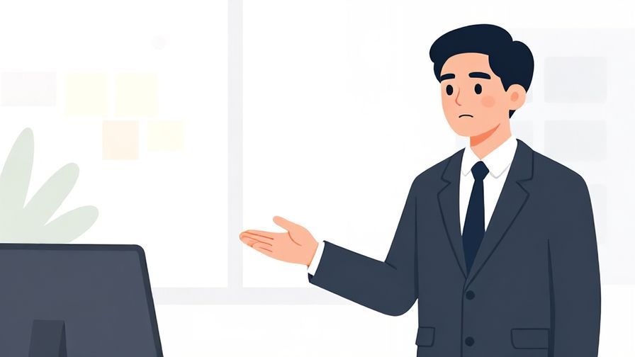 Illustration%20of%20a person in formal attire with a neutral expression, gesturing politely with one hand, indoor office setting, illustrated style