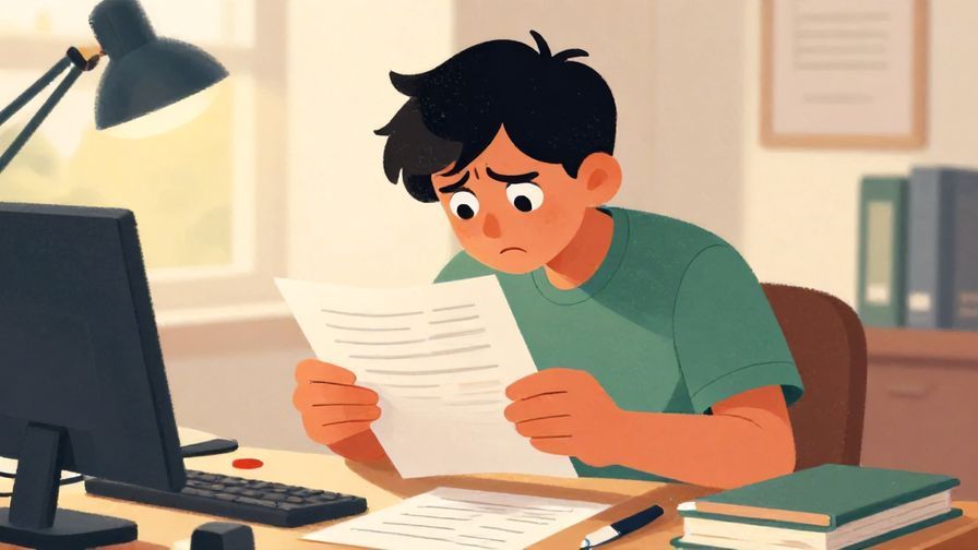 Illustration%20of%20a person intensely looking through papers and files with worried expression, cluttered desk with soft lighting, vibrant colors, illustrated style