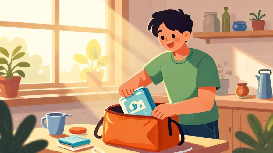 Illustration%20of%20a person joyfully preparing for the next day, packing a bag with bright morning light streaming in. Vibrant colors, illustrated style