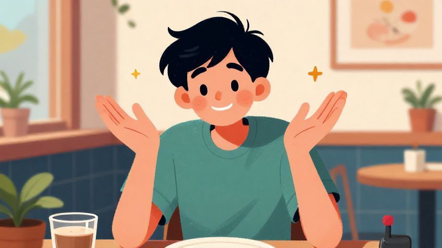 Illustration%20of%20a person leaning forward with a playful grin, hands gesturing for emphasis, cozy cafe background, vibrant colors, illustrated style