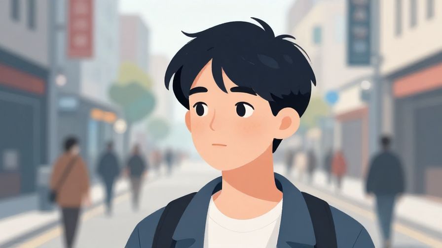 Illustration%20of%20a person looking ahead calmly, with background of a busy street blurred out, soft focus, cool colors, illustrated style