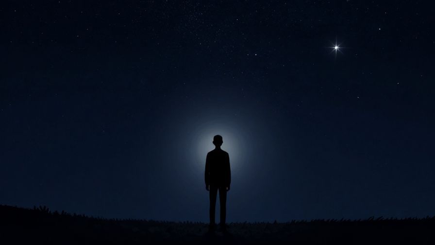 Illustration%20of%20a person looking at a dark night sky filled with stars, a feeling of pondering unknown mysteries, soft moonlight