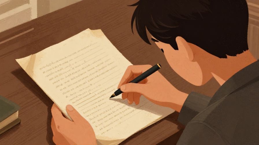 Illustration%20of%20a person looking at old documents%20with a sense%20of regret%20and reflection%2C%20illustrated%20style