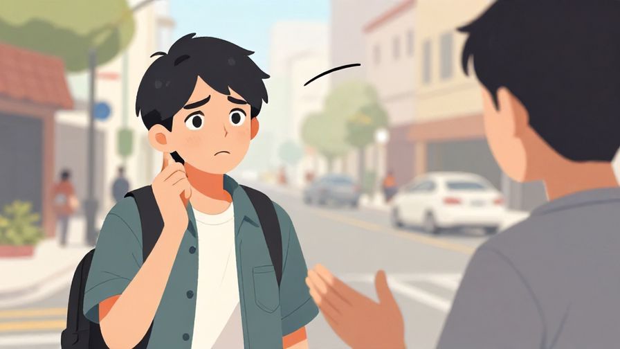 Illustration%20of%20a person looking confused while listening to someone talking fast, casual street scene