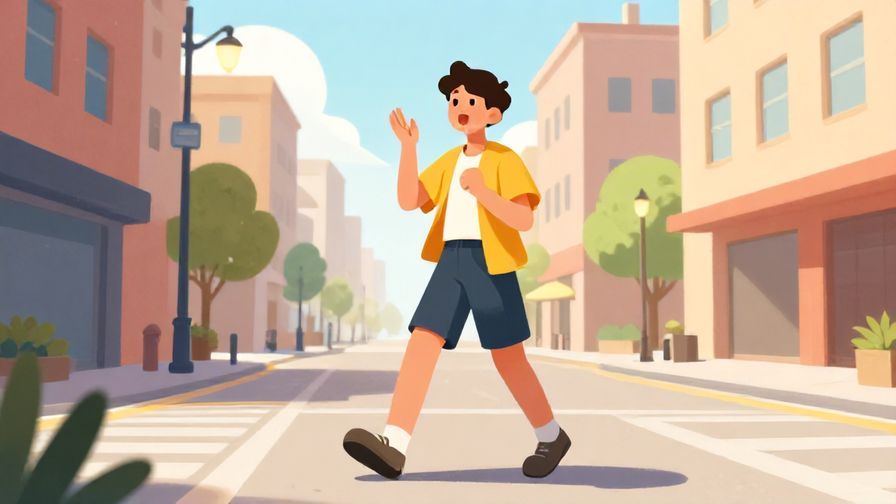 Illustration%20of%20a person looking excited and restless, tapping foot, bright daytime urban scene, illustrated style