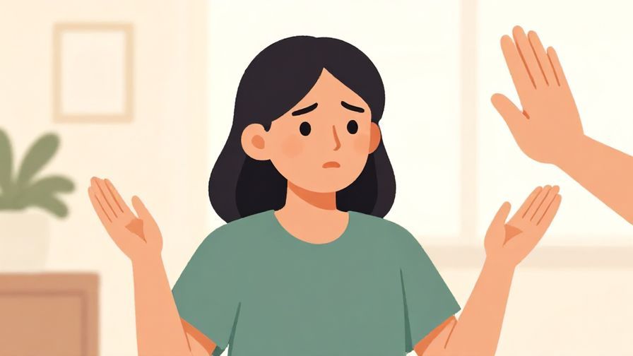 Illustration%20of%20a person looking frustrated but calm, with hands raised as if to stop someone, indoor setting, illustrated style