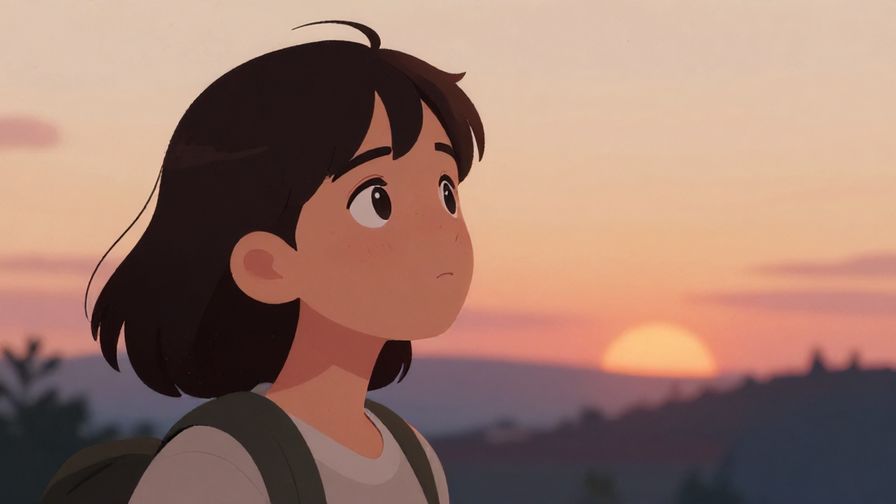 Illustration%20of%20a person looking into the distance with a hopeful gaze, soft sunset background, illustrated style