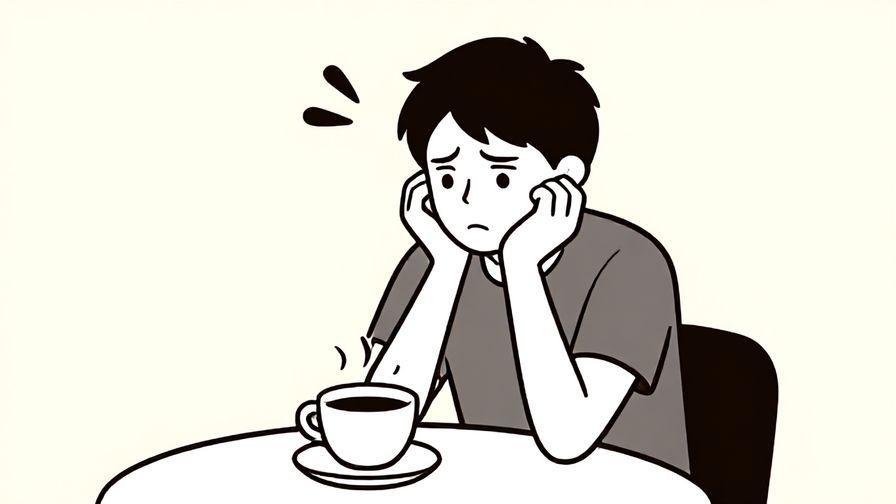 Illustration%20of%20a person looking puzzled and slightly annoyed, sitting at a cafe table with a cup of coffee