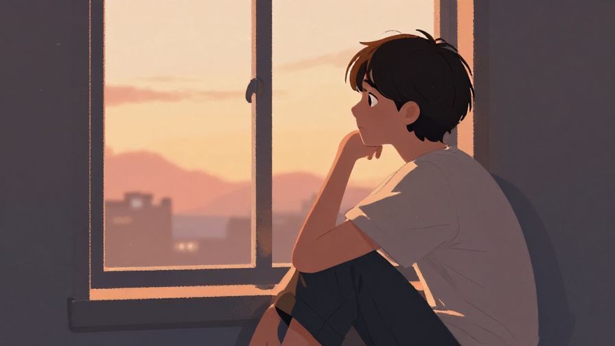 Illustration%20of%20a person looking resigned but calm, sitting by a window with soft sunset light, illustrated style