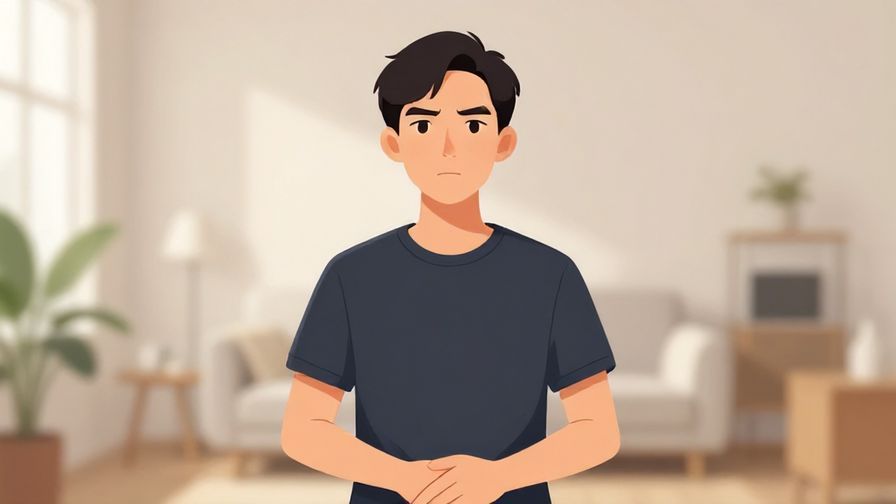Illustration%20of%20a person looking serious but polite, standing in front of a softly blurred indoor background, hands calmly folded, illustrated style