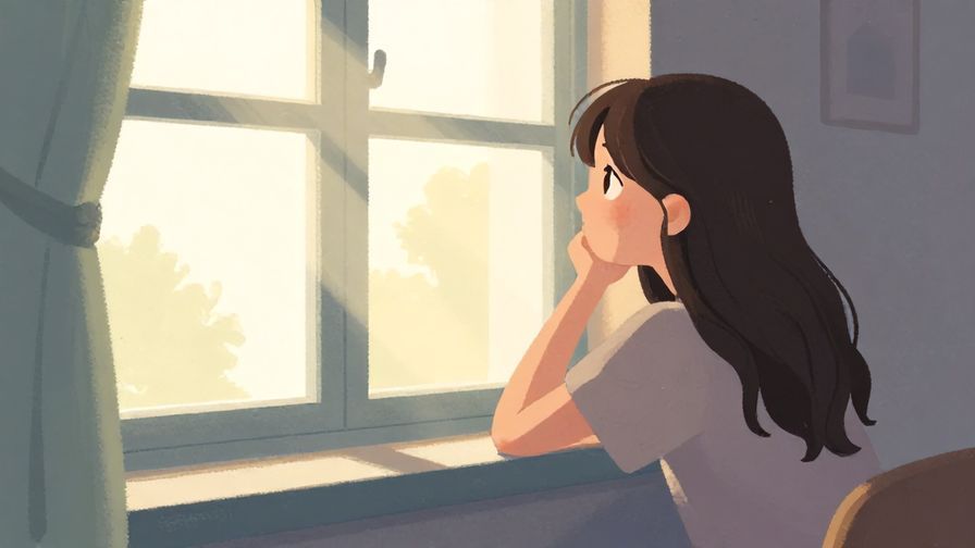 Illustration%20of%20a person looking thoughtfully at a window with light streaming in, calm indoor atmosphere, soft colors, illustrated style