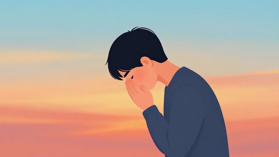 Illustration%20of%20a person lowering their head in acceptance surrounded by a sunset background, symbolizing giving up but with calm colors