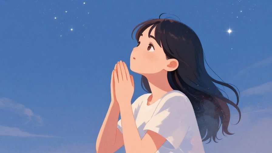 Illustration%20of%20a person making a hopeful wish%20under%20a%20starry%20sky, soft lighting and pastel colors