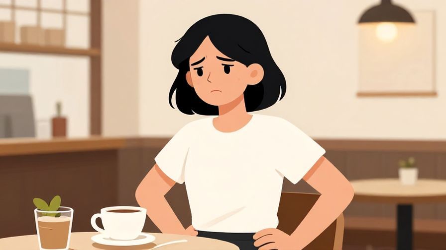 Illustration%20of%20a person making a slightly annoyed face, with hands on hips, in a lively cafe