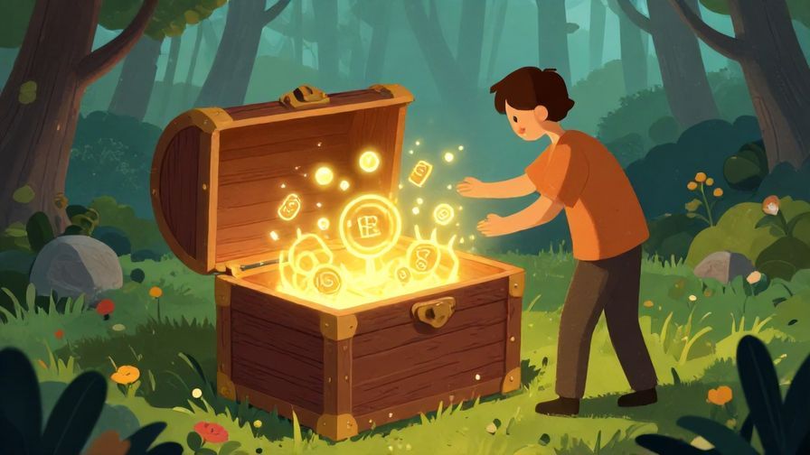 Illustration%20of%20a person opening a glowing treasure chest filled with light and symbols of knowledge, surrounded by a serene natural landscape