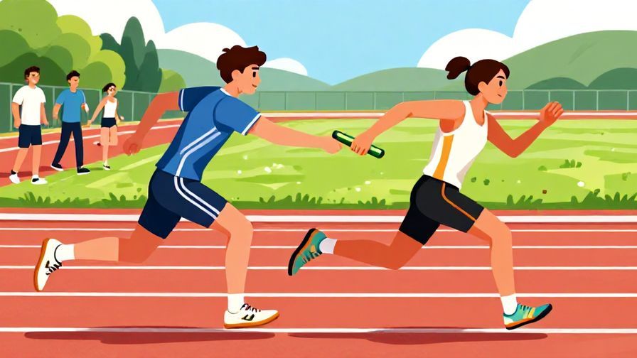 Illustration%20of%20a person passing a baton to another in a relay race, expression of trust and teamwork, vibrant and motivating atmosphere, detailed background, illustrated style