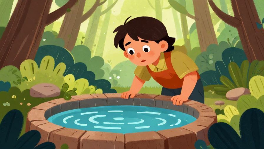 Illustration%20of%20a person peering into a deep well with a cautious expression, surrounded by forest and soft light, vibrant colors, illustrated style