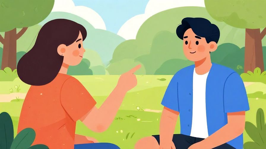 Illustration%20of%20a person pointing a finger jokingly at a friend, casual park setting, lively colors