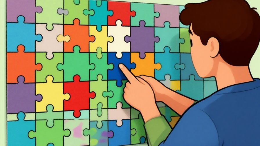 Illustration%20of%20a person pointing to a completed puzzle matching perfectly, symbolizing things turning out as expected. Bright colors, illustrated style