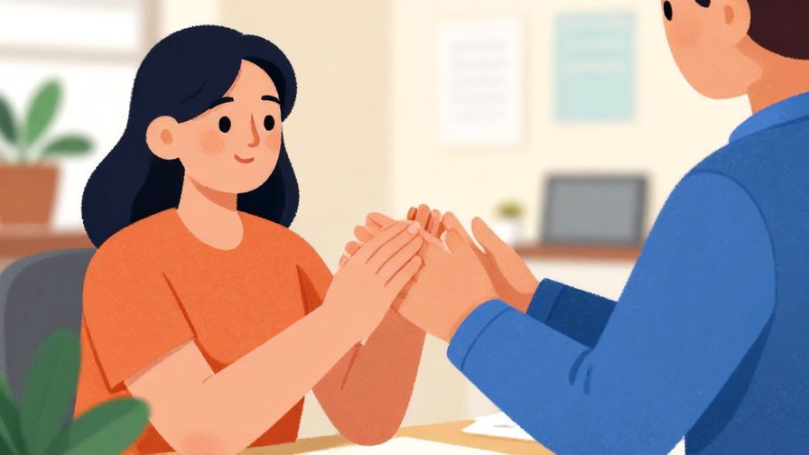 Illustration%20of%20a person politely asking for forgiveness with hands together, with soft office background, symbolizing respectful request, vibrant colors, illustrated style