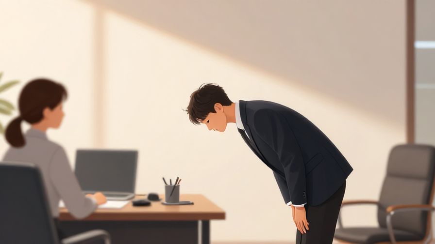 Illustration%20of%20a person politely bowing before leaving an office room, with calm, professional atmosphere and soft lighting
