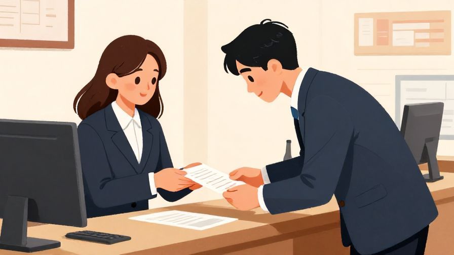 Illustration%20of%20a person politely bowing slightly while requesting a formal receipt at a business counter, detailed background, vibrant colors, illustrated style