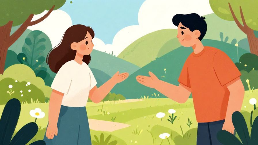 Illustration%20of%20a person politely gesturing to let someone pass or use something, serene garden background, vibrant colors, illustrated style