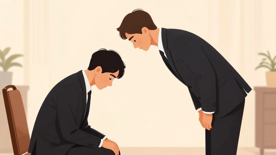 Illustration%20of%20a person politely standing up from a seated position and bowing slightly in a formal setting, warm lighting, illustrated style