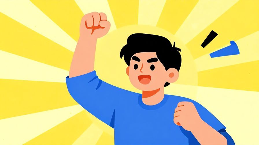 Illustration%20of%20a person pumped up, fist raised, ready to tackle a challenge, bright and dynamic colors, illustrated style