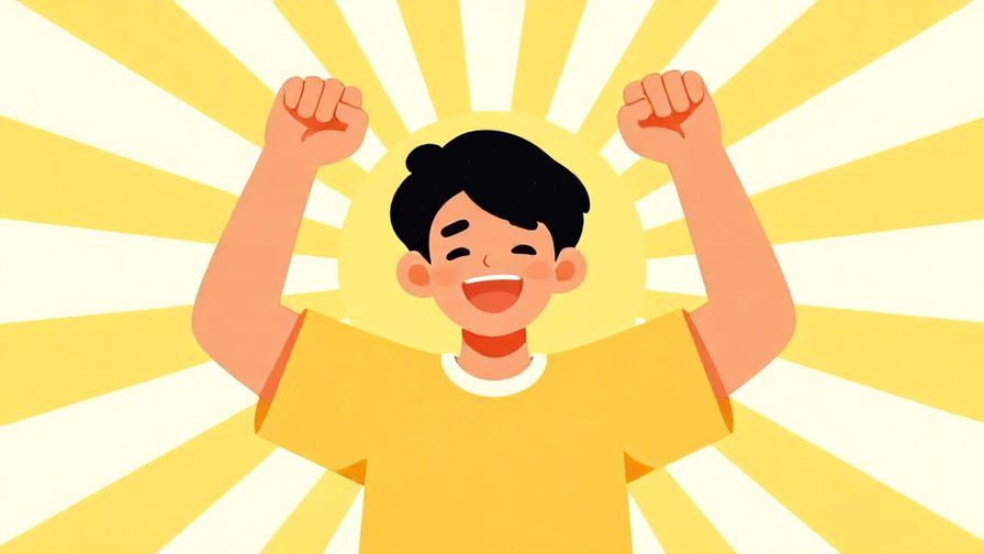Illustration%20of%20a person pumping fists in joy%2C%20with%20a%20sunburst%20background%20and%20bright%20colors.