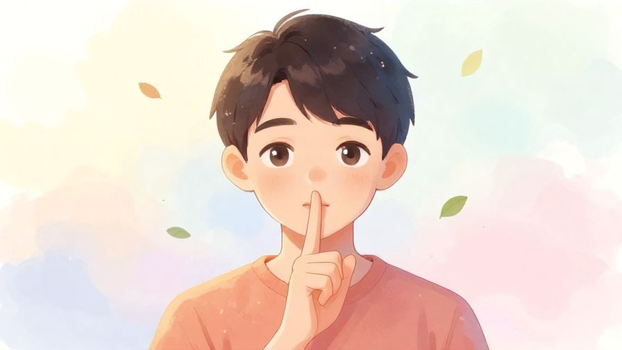 Illustration%20of%20a person putting a finger to their lips with a gentle but firm expression, surrounded by soft pastel colors and floating leaves