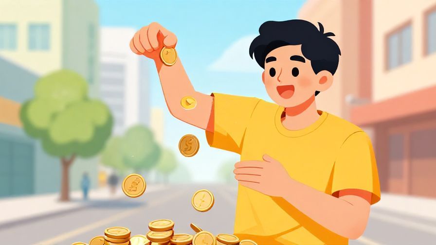 Illustration%20of%20a person quickly grabbing and then dropping coins with a playful expression, lively colors, casual urban background