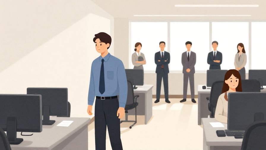 Illustration%20of%20a person quietly leaving an office while coworkers stay behind, soft lighting, illustrated style