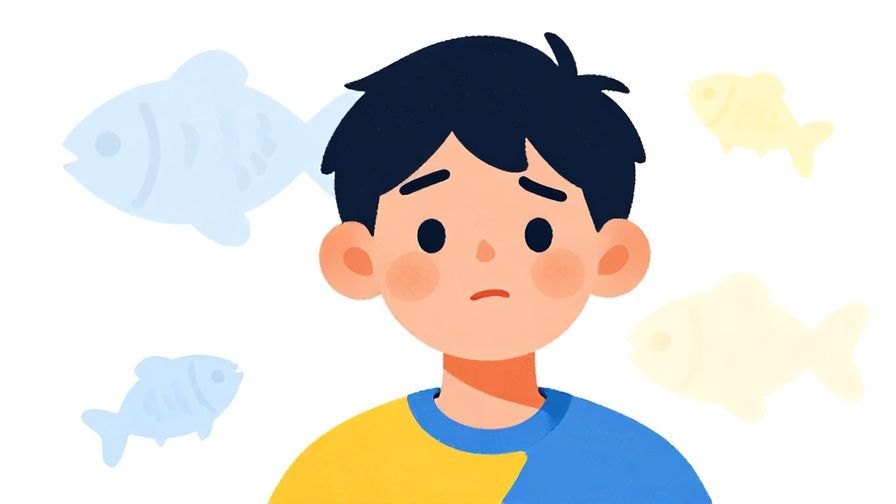 Illustration%20of%20a person raising an eyebrow skeptically with a fish silhouette faded in the background, bright colors, playful illustrated style