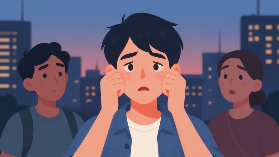 Illustration%20of%20a person raising eyebrows playfully while another looks surprised, with a cityscape background at dusk