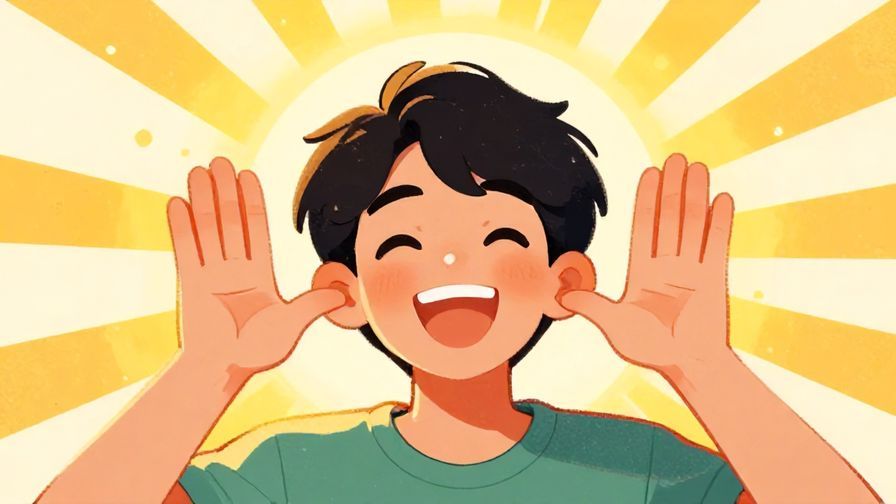 Illustration%20of%20a person raising hands playfully with a light smile, sun rays shining behind, expressive and friendly atmosphere, vibrant colors, illustrated style