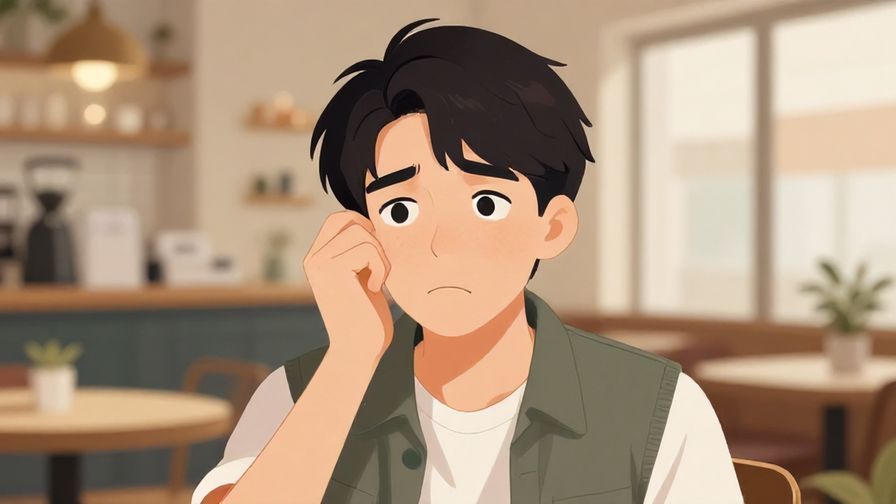 Illustration%20of%20a person raising one eyebrow slightly in polite uncertainty, indoor café background, soft lighting, illustrated style