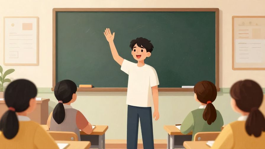 Illustration%20of%20a person raising their hand as if giving an example during a discussion, bright and lively classroom background, illustrated style