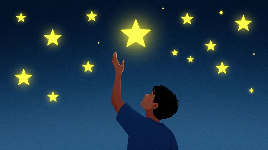 Illustration%20of%20a person reaching for a star in the night sky, symbolizing challenge and perseverance, dark blues and bright stars, illustrated style