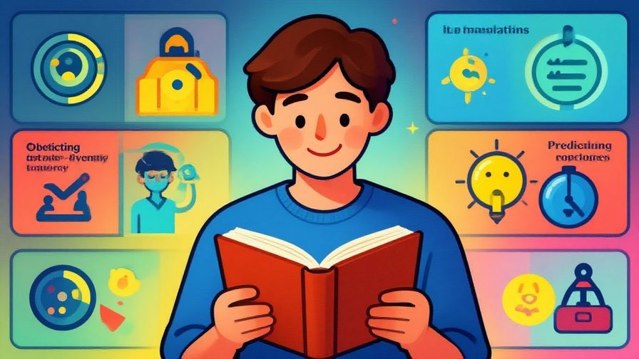 Illustration%20of%20a person reading a book with a knowing smile, with background images of future events, symbolizing predicting outcomes. Vibrant colors, illustrated style