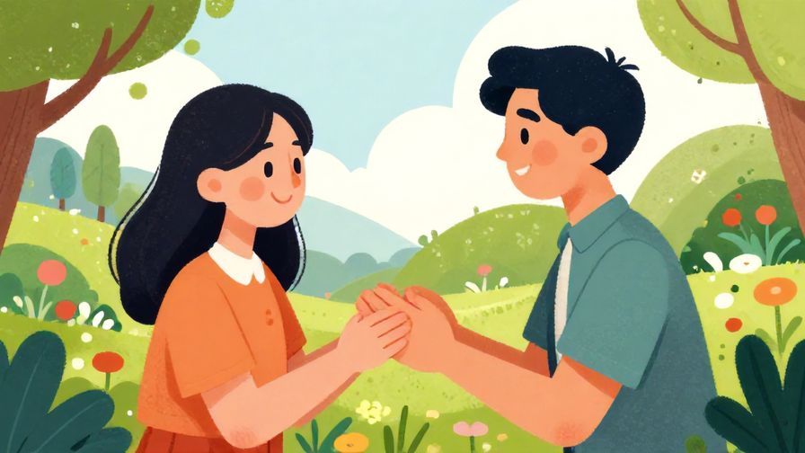 Illustration%20of%20a person receiving a gentle smile from another, symbolizing acceptance and forgiveness, with a peaceful garden background, vibrant colors, illustrated style