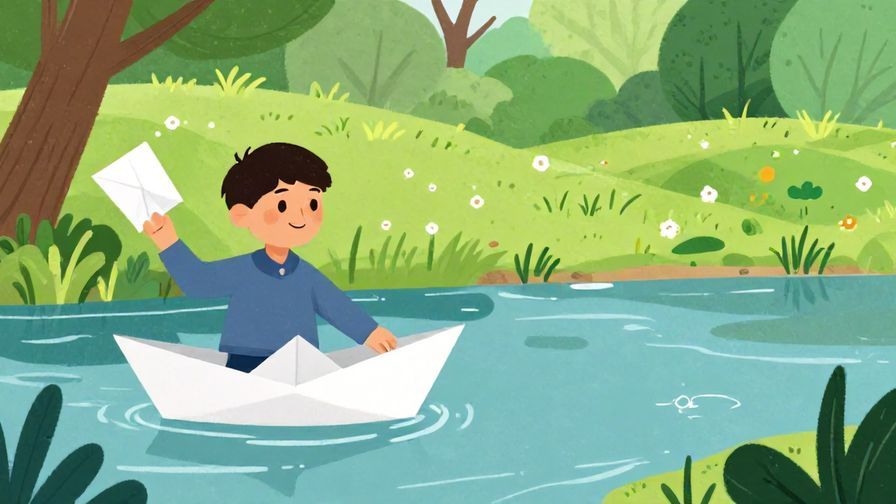 Illustration%20of%20a person releasing a paper boat into a calm river with a gentle smile, vibrant nature background, illustrated style