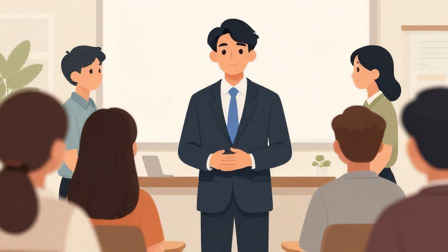 Illustration%20of%20a person respectfully addressing an audience with attentive expressions, professional setting, illustrated style