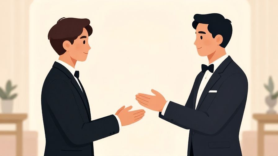 Illustration%20of%20a person respectfully introducing themselves in a formal event%2c elegant background with soft lighting%2c illustrated style