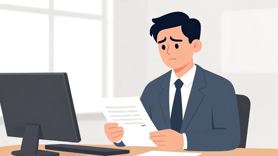 Illustration%20of%20a person reviewing documents with a confused look, office setting, formal style